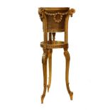 Giltwood and cane work jardinière on stand in the Louis XV style, the circular pail form top on cane