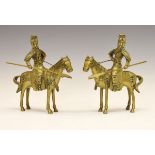 Pair of Chinese cast bronze figures, each depicting a lancer on horseback, remnants of glass