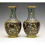 Pair of 19th Century Chinese cloisonné baluster shaped vases, each typically decorated with birds