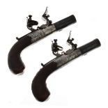 Pair of 40-bore flintlock box-lock pocket pistols by M.G, Cooper, Lynn, round turn off barrels 4.4cm