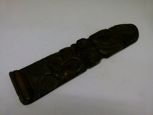 Antique oak carving of arched rectangular form, probably an 'atlas' (figural pilaster), the upper - Image 2 of 8