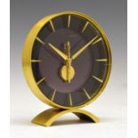 Rare mid 20th Century Jaeger LeCoultre model 413 desk clock, the black circular dial with gilt baton