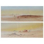 S.E. Hall (20th Century) - Pair of watercolours - Desert Scenes, one signed, 21.5cm x 58cm