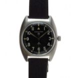 Hamilton - W10 British Military Issue manual wind wristwatch, the signed black dial with Broad