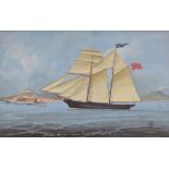 19th Century Neapolitan School - Gouache - Primitive ships portrait - Schooner Wild Duck Entering