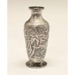 Small Chinese export silver baluster shaped vase having bamboo decoration in relief and standing