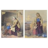 William Lee (1810-1865) - Pair of watercolours - Interior and exterior scenes with mother and child,