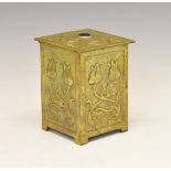 Late 19th/early 20th Century Art Nouveau design brass tea caddy having embossed stylised foliate