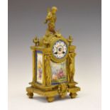 19th Century French Sevres-style porcelain and gilt metal mounted mantel clock, the Roman dial