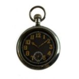 World War I British Military Issue pocket watch, the black dial with subsidiary seconds, luminous