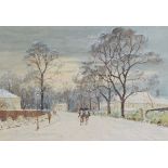 Alfred O.Townsend (1846-1917) - Watercolour - A winter town scene with figures on horseback, signed,