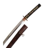 Katana style Japanese sword, slightly curved, single edged polished blade 71cm, tape bound ray-