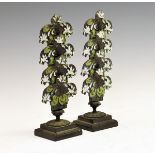 Pair of 19th Century bronze and pressed brass four division letter racks, each having polychrome