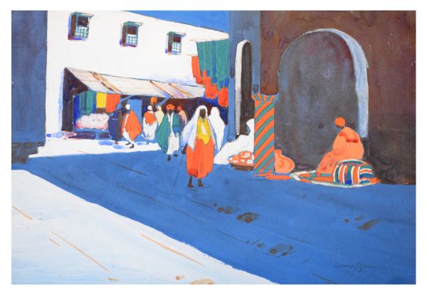 Godwin Bennett - Gouache - North African market scene, unframed, 19cm x 27.5cm Condition: