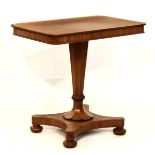 19th Century mahogany pedestal occasional table, the rounded oblong top on octagonally faceted