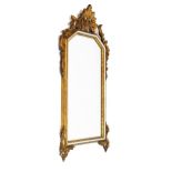 Continental gilt framed wall mirror, the canted oblong plain mirror plate within mirrored strip