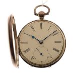 Gentleman's silver cased pocket watch, the white enamel dial having Roman numerals and subsidiary