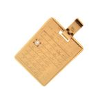 Rectangular birthday calendar pendant stamped 750, engraved Tereza with a diamond set on the third