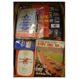 Box containing assorted sporting programs to include: Olympic Games reports from 1948 to 1968