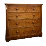 Victorian birch chest of two short over three long drawers having turned wooden handles, 121cm