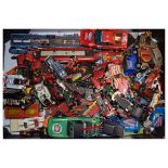 Box containing assorted die-cast and other model vehicles to include: examples by Corgi, Burago