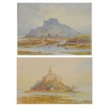 N. Bradley-Carter - Pair of watercolours - St Michael's Mount and Mont St Michel, 11cm x 16cm