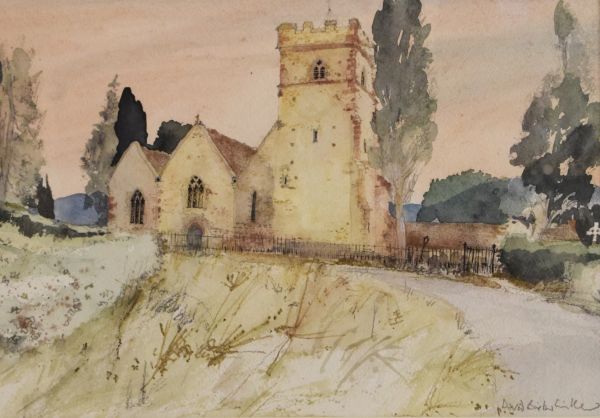 David Birtwhistle - Watercolour - Parish church, signed in pencil, 25cm x 36.5cm, mounted, framed