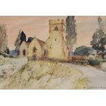 David Birtwhistle - Watercolour - Parish church, signed in pencil, 25cm x 36.5cm, mounted, framed