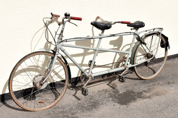 Vintage tandem bicycle with 3 speed Sturmey Archer hub, unknown maker Condition: