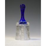 Webb Corbett clear glass bell with blue glass handle commemorating the Right Honourable Margaret