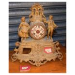 Late 19th/early 20th Century French porcelain mounted gilt spelter mantel clock Condition: