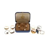 9ct gold pearl set dress ring, a pair of similar screw earrings and a quantity of dress rings