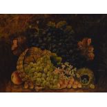 English School (early 20th Century) - Oil on canvas - Still-life with fruit and nest of birds eggs