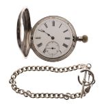 Gentleman's Britannia Standard half hunter pocket watch, the white enamel dial with Roman numerals