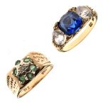 9ct gold dress ring set white and green stones on a textured shank, size M, together with a dress