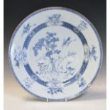 19th Century Chinese blue and white hand painted porcelain charger with decoration of a tree with