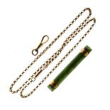 Jade bar brooch stamped 9ct, together with a belcher link neck chain stamped 9ct Condition: