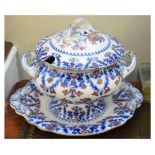 Mid 19th Century Minton New Stone China tureen and stand, in Hampton pattern 6052, impressed BB (