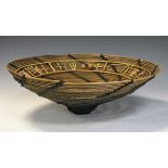 Dail Behennah - Wicker and bamboo bowl with wirework spiral decoration, signed and dated 1992