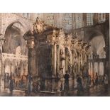 Camille Fonce - Two etchings - The interior of Rouen Cathedral, and another, 45cm x 62cm, both