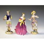 Pair of 19th Century Continental porcelain figures of a gallant and lady, 22.5cm high approx,