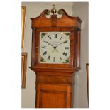 19th Century oak and mahogany eight day longcase clock, the painted square dial inscribed Edward