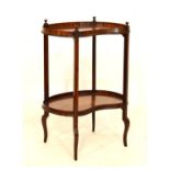 Edwardian mahogany and string inlaid kidney shaped two tier occasional table, 54cm wide Condition: