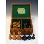 Jacques & Son Staunton chess pieces (weighted) with original baize lined box, height of King 10cm
