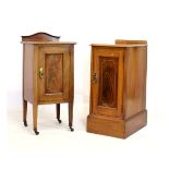 Two early 20th Century inlaid mahogany bedside cabinets or pot cupboards, each with ebony and