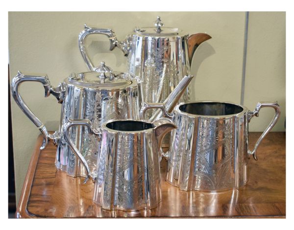 Late 19th/early 20th Century silver plated four piece tea set having decoration of ferns and foliage