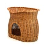 Wicker pet basket for a cat/small dog, of oval form with dished roof over igloo type body Condition: