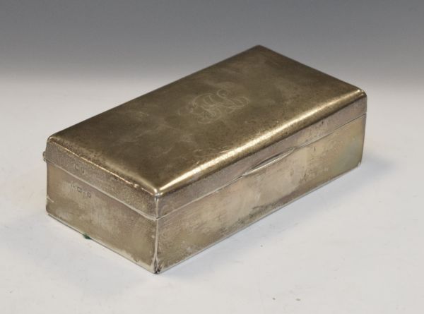 George V silver cigarette box of rectangular design with cursive initials, Chester 1915 Condition: