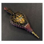 Pair of Victorian black lacquered papier-mâché bellows with mother-of-pearl flowerhead and gilt