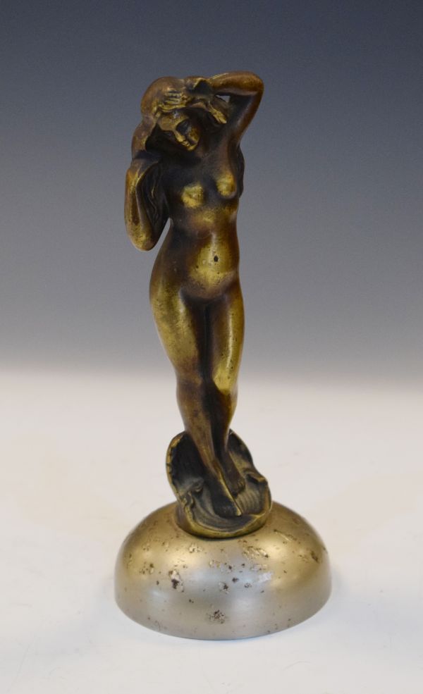 Cast bronze figure of a maiden with flowing hair on associated silvered domed base Condition:
